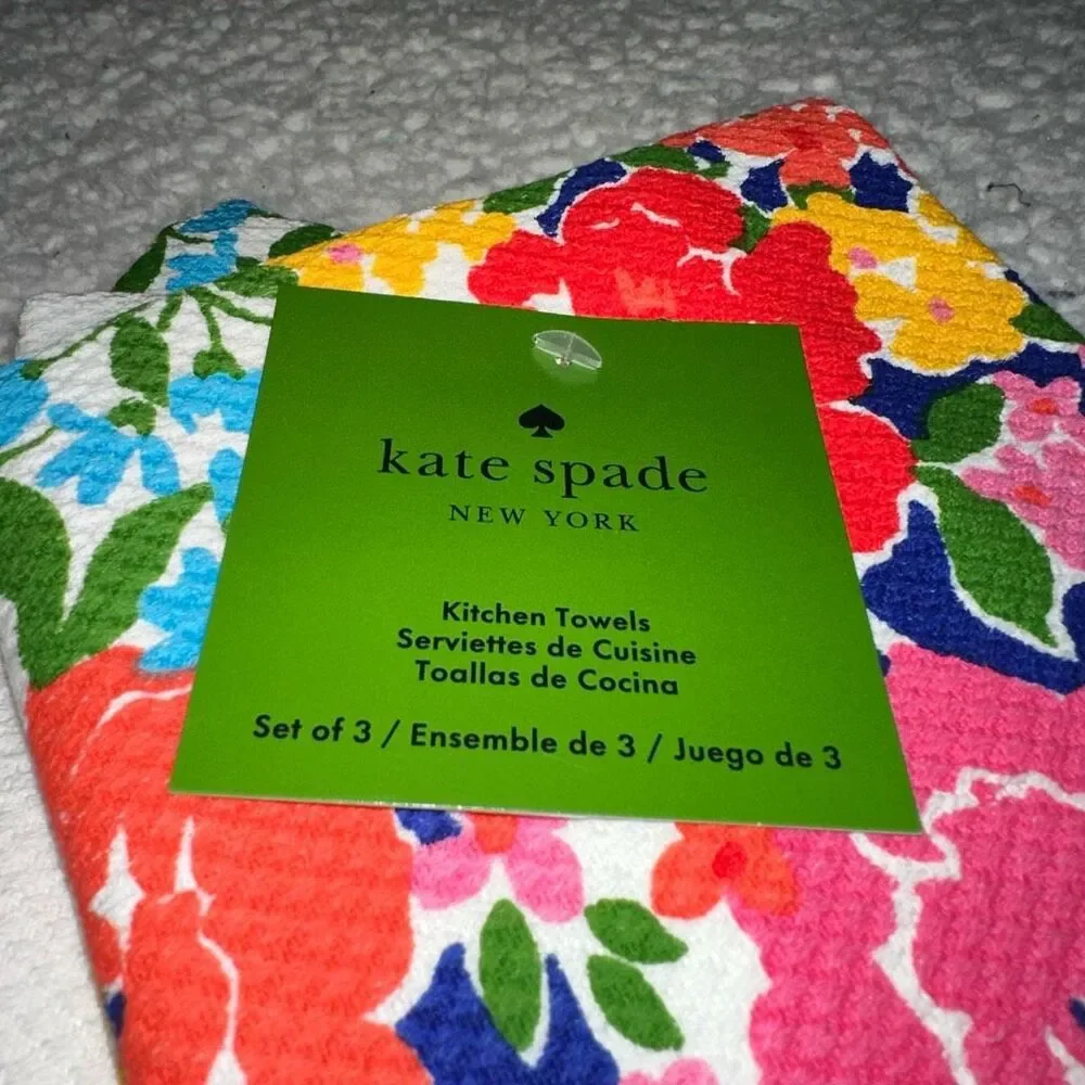 Kate Spade Colorful Floral Pattern Kitchen Towels Set of 3 NWT